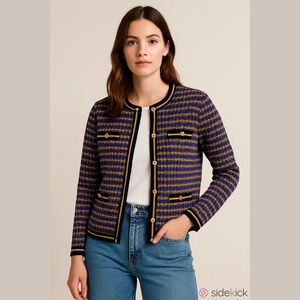 Grace Dane Lewis Knit Cardigan Sweater M Colorful Pattern Gold Buttons